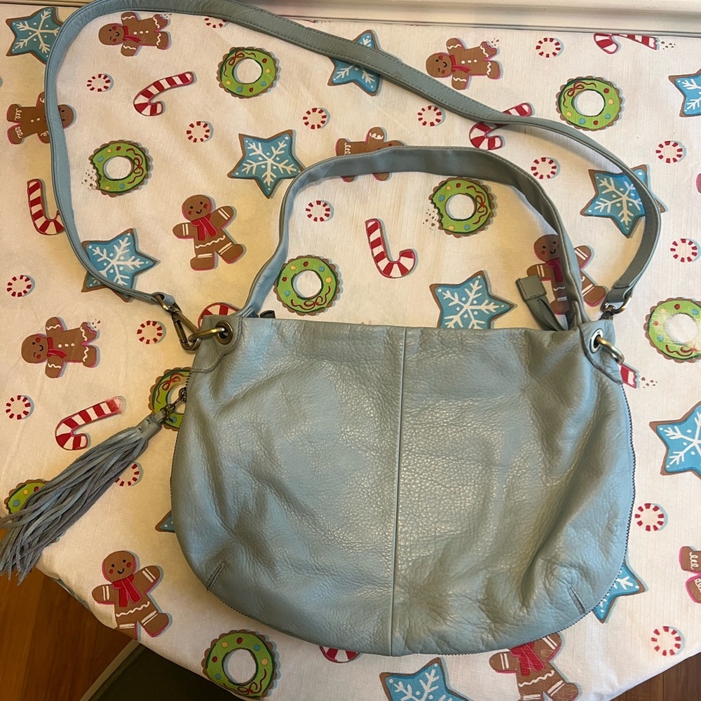Hobo Light Blue Leather Shoulder/Crossbody Bag